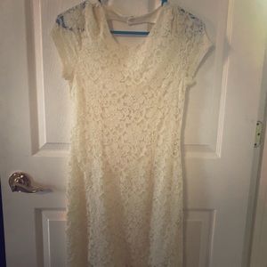 Lace Dress Cream with Button Back Closure